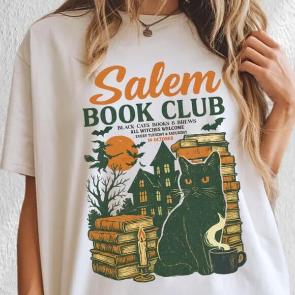 Tops - Salem Book Club Tshirt, Halloween Shirt, Bookish Fall Witchy Tshirt